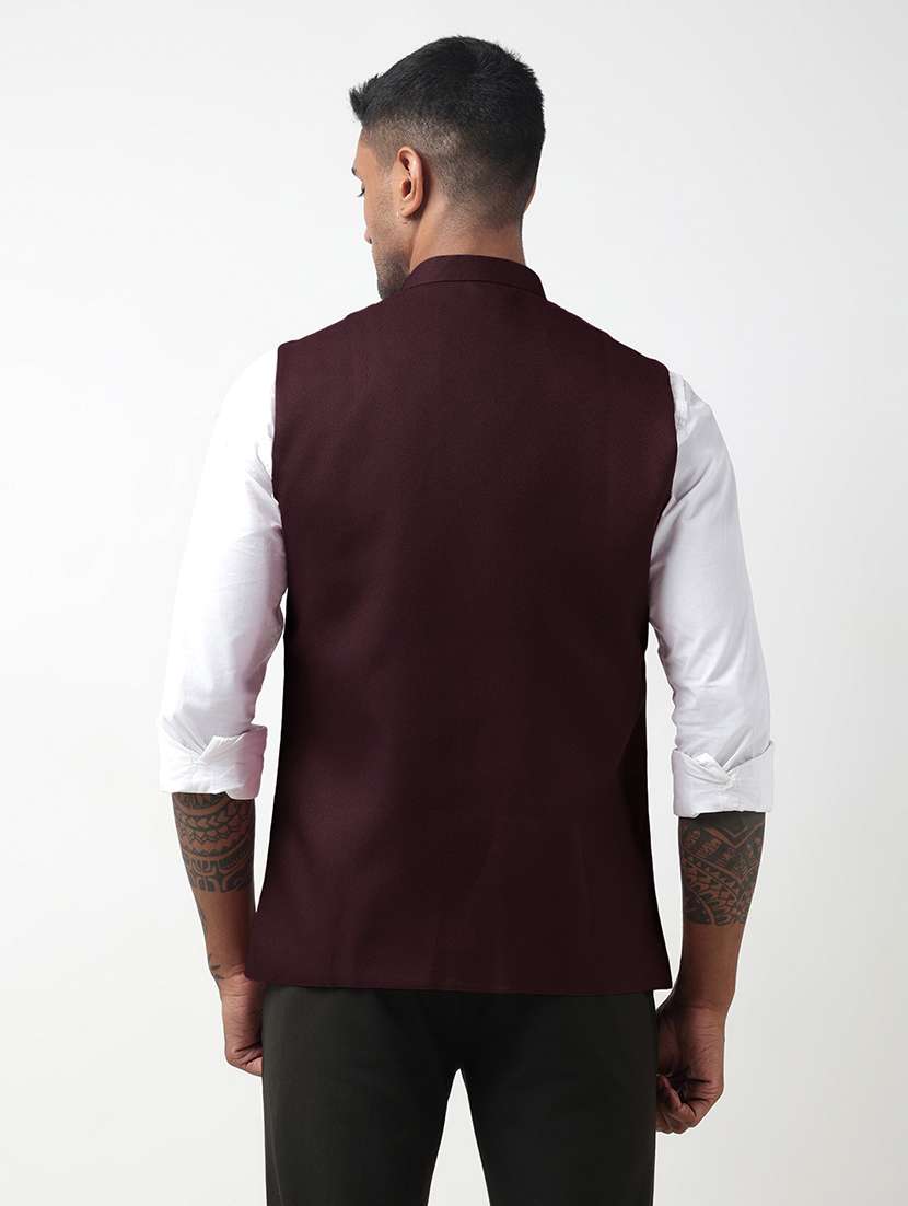 men solid mandarin neck regular fit nehru jacket - 22321710 -  Standard Image - 3