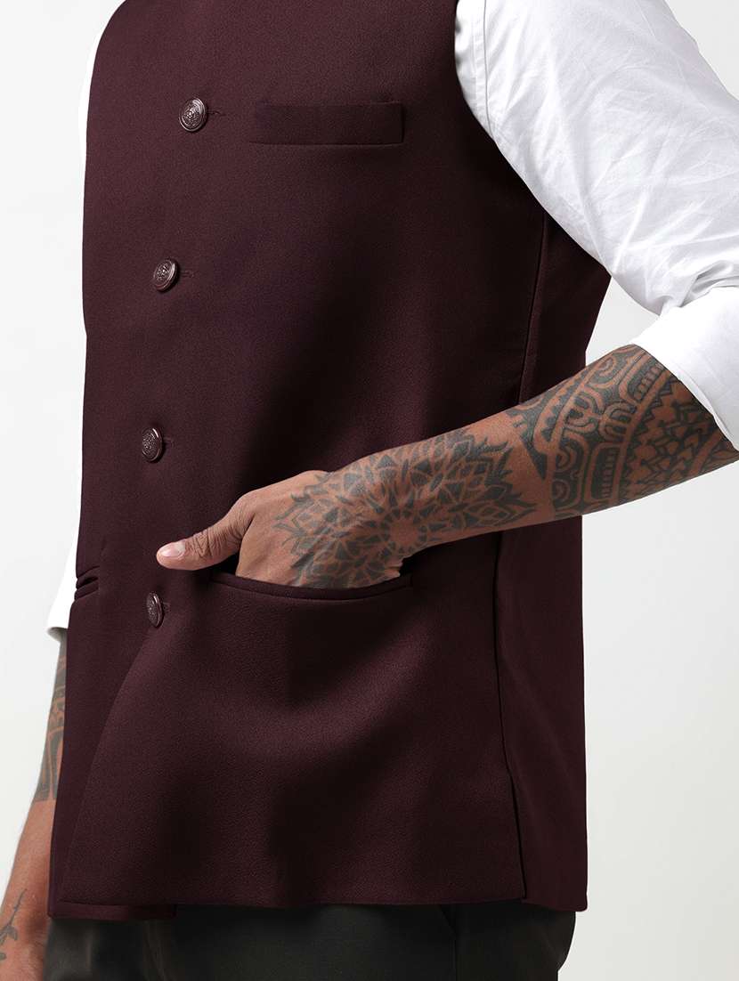 men solid mandarin neck regular fit nehru jacket - 22321710 -  Standard Image - 5