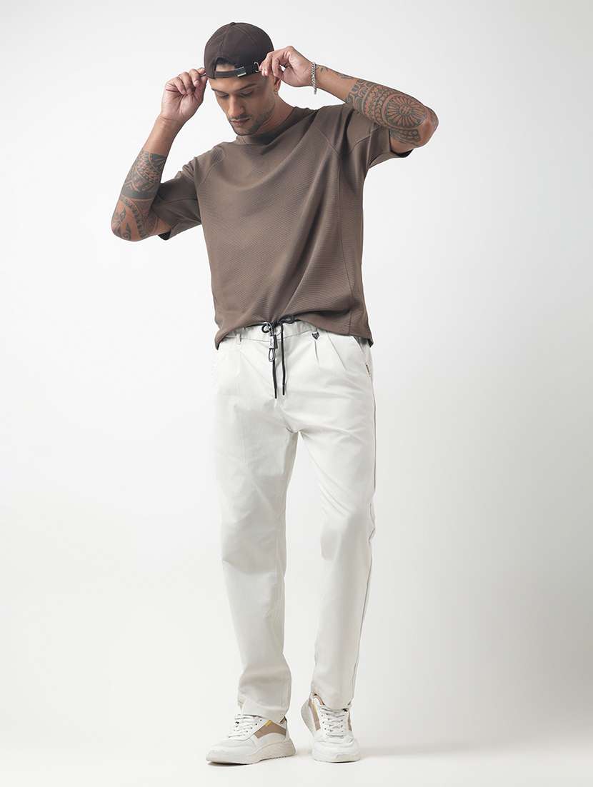 men solid low rise pleated casual trouser - 22321711 -  Standard Image - 5