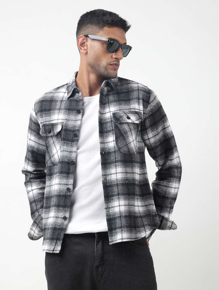 men checkered long sleeve regular fit shacket