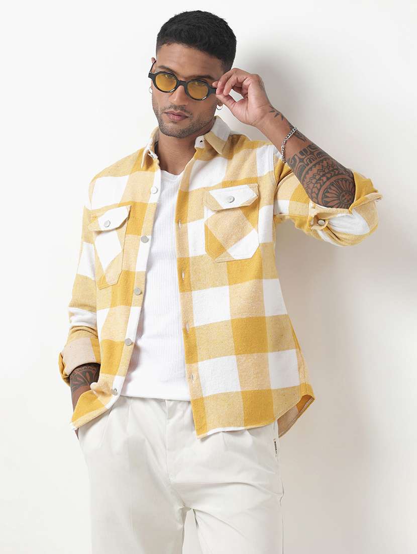 men checkered long sleeve regular fit shacket