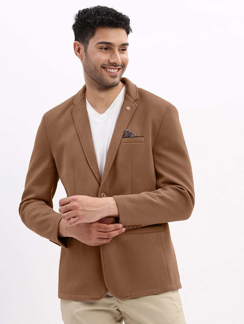 men solid lapel collar single breasted casual blazer