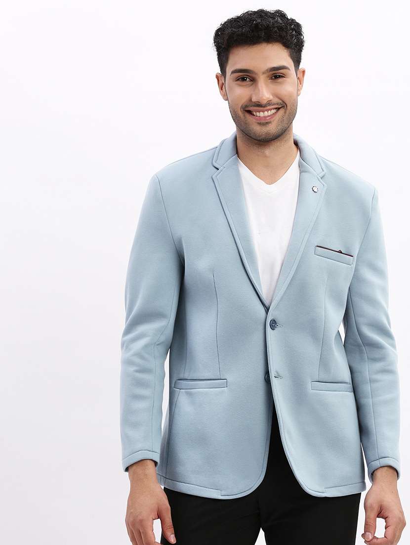 men solid lapel collar single breasted casual blazer