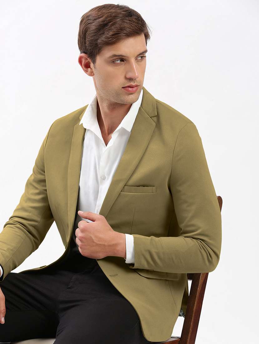 men solid lapel collar single breasted casual blazer