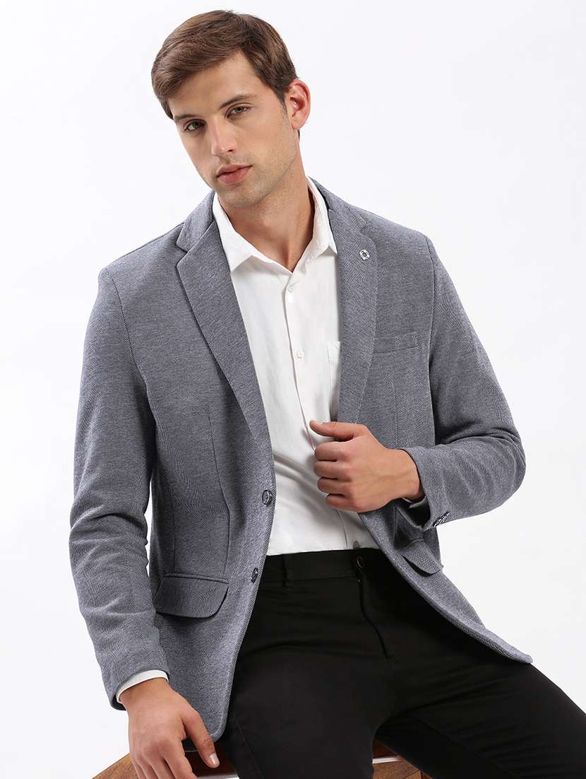 men self design lapel collar single breasted casual blazer