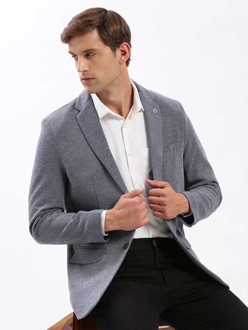 men self design lapel collar single breasted casual blazer - 22321730 -  Standard Image - 3