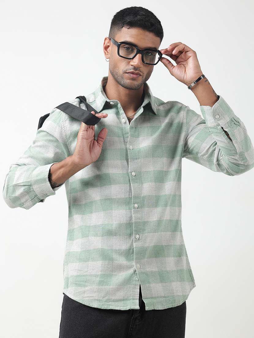 men checkered long sleeve regular fit casual shirt