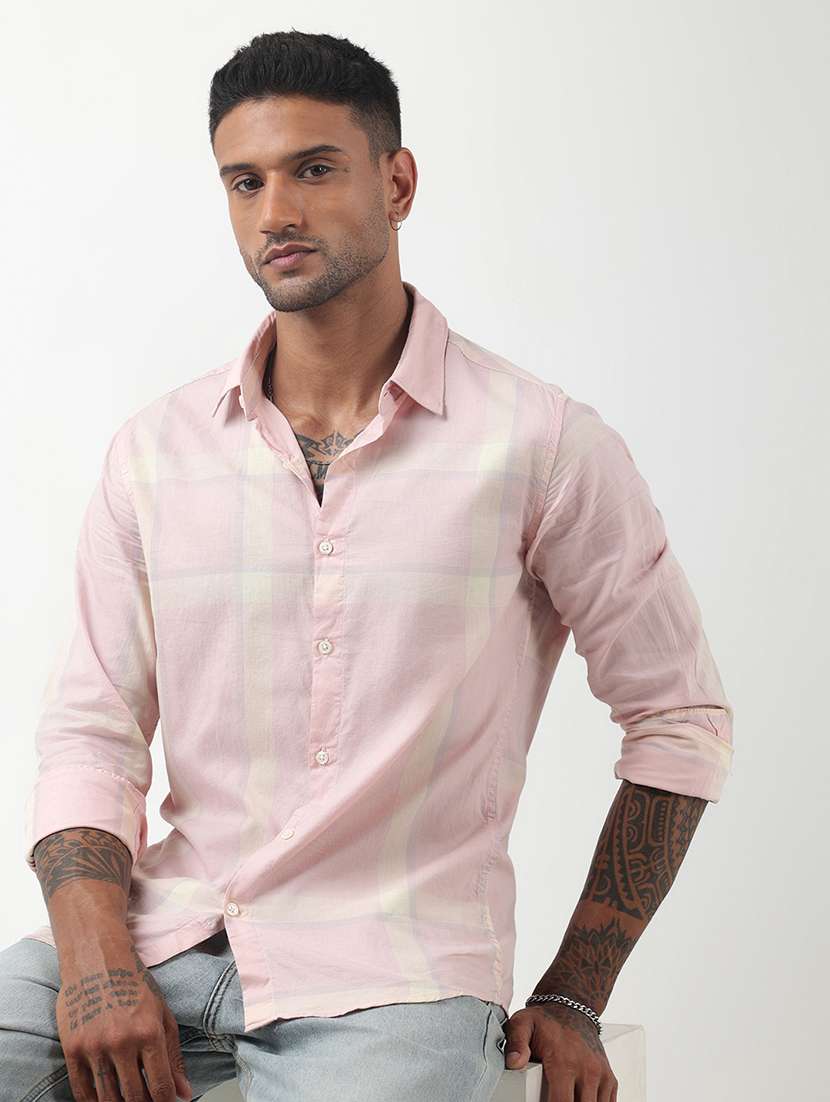 men checkered long sleeve regular fit casual shirt