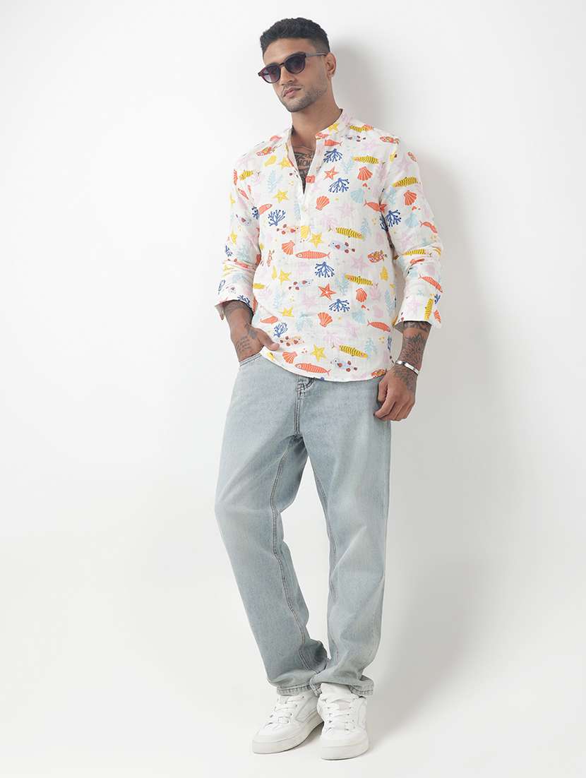 men printed mandarin neck short kurta - 22321735 -  Standard Image - 5