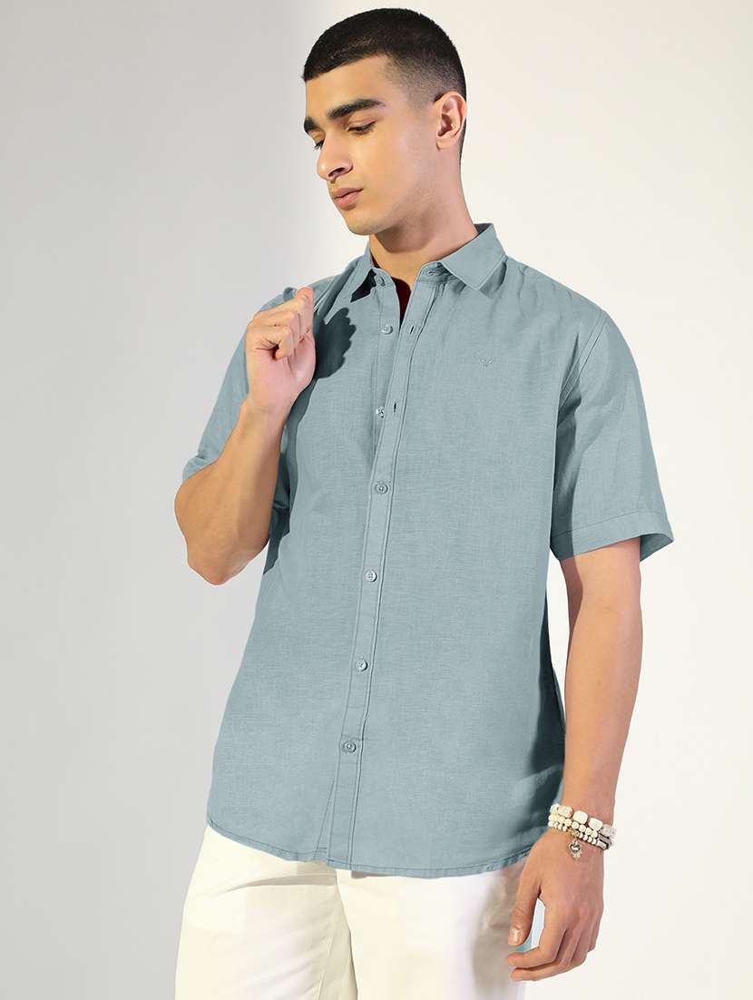 men solid short sleeve regular fit casual shirt