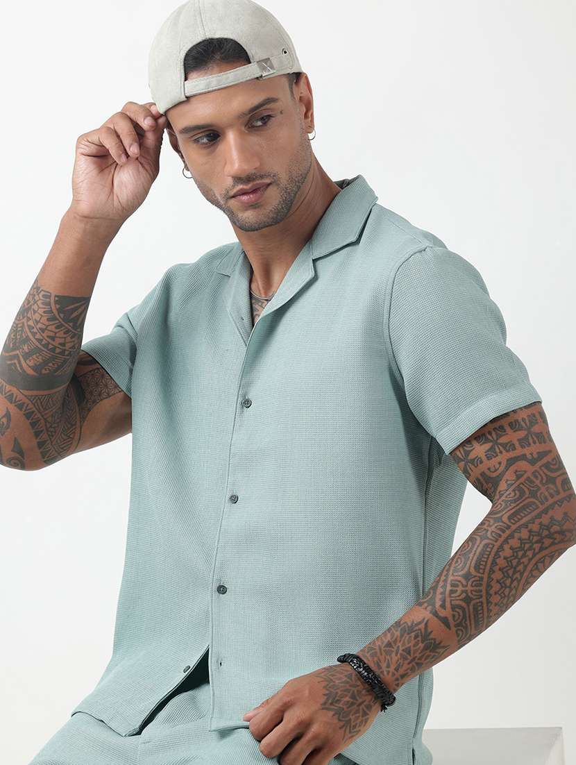 men solid short sleeve shirt & shorts co-ord set - 22321753 -  Standard Image - 3