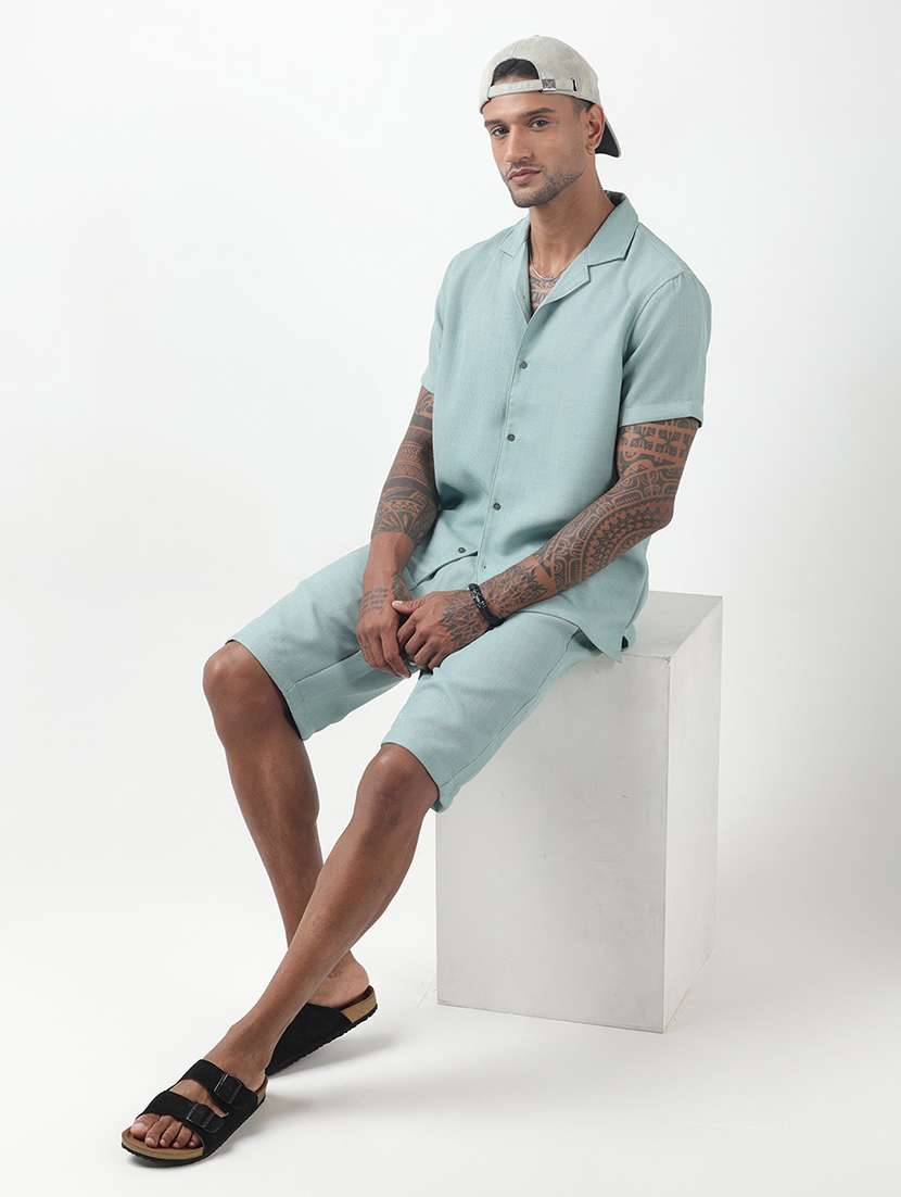 men solid short sleeve shirt & shorts co-ord set - 22321753 -  Standard Image - 5