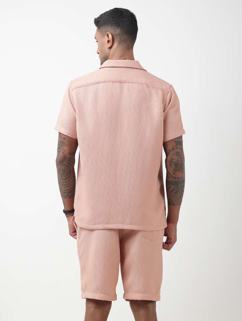 men solid short sleeve shirt & shorts co-ord set - 22321754 -  Standard Image - 3