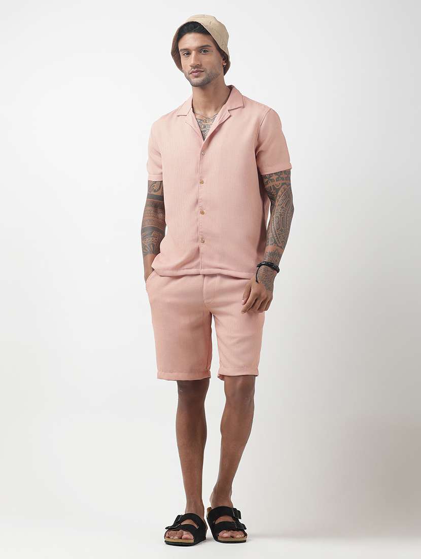 men solid short sleeve shirt & shorts co-ord set - 22321754 -  Standard Image - 5
