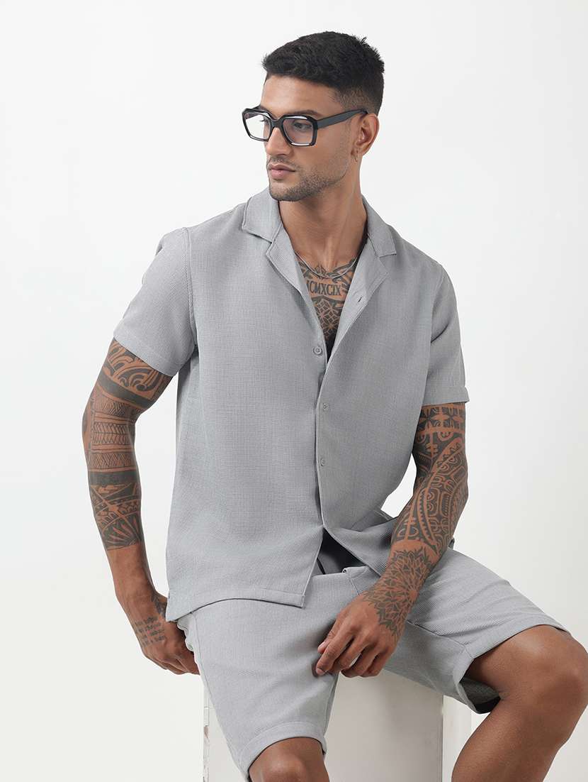 men solid short sleeve shirt & shorts co-ord set - 22321756 -  Standard Image - 3