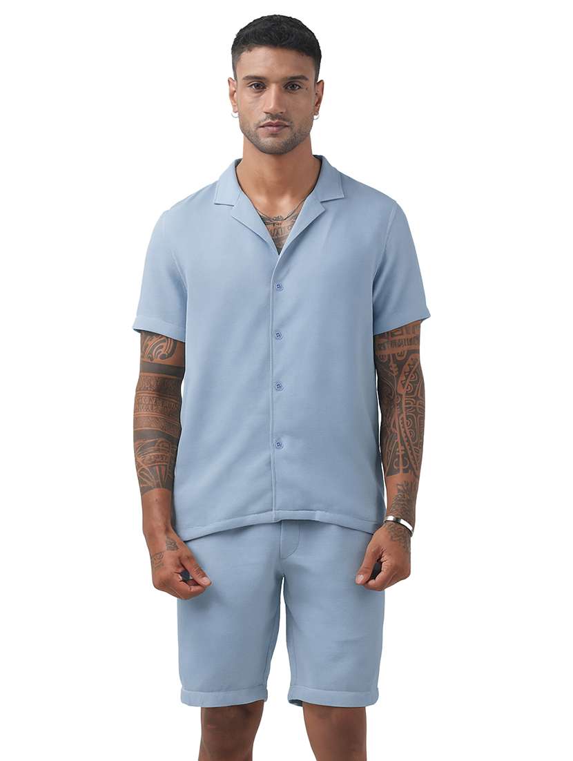 men solid short sleeve shirt & shorts co-ord set - 22321762 -  Standard Image - 3