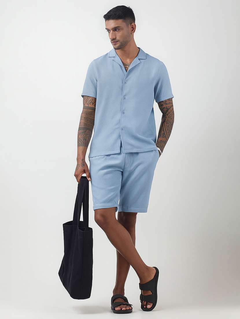 men solid short sleeve shirt & shorts co-ord set - 22321762 -  Standard Image - 5