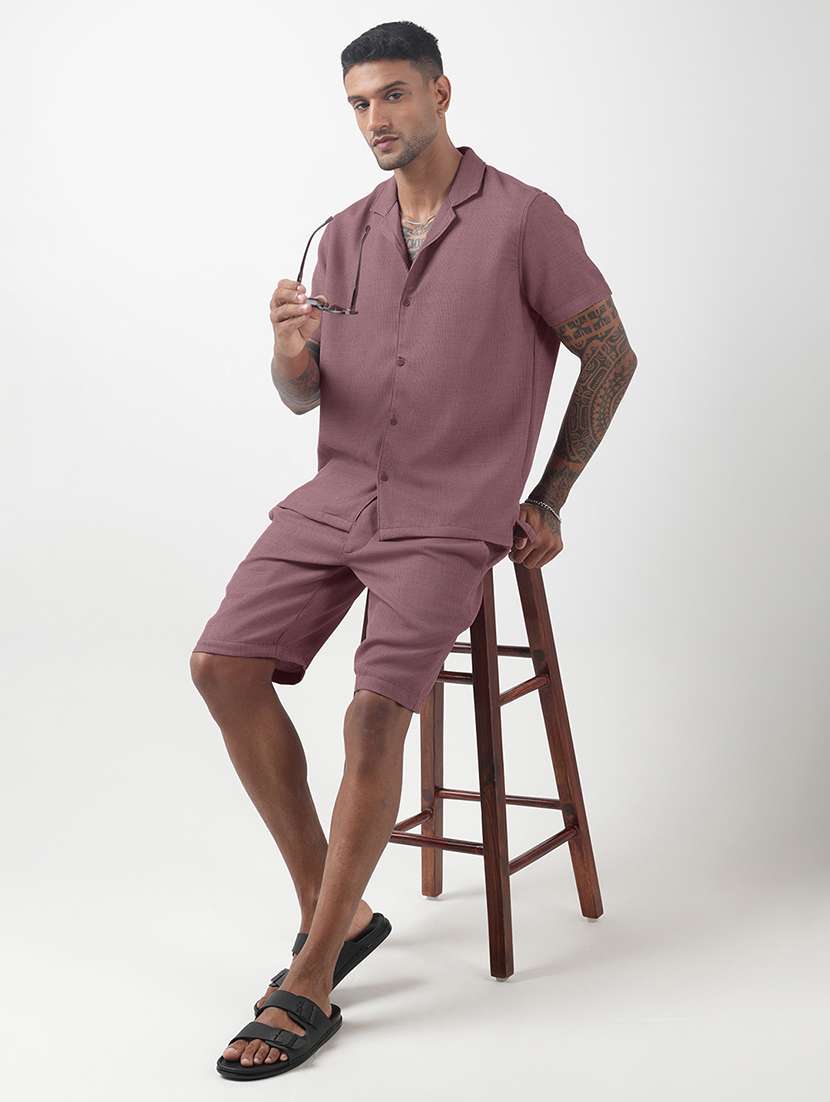 men solid short sleeve shirt & shorts co-ord set - 22321764 -  Standard Image - 5