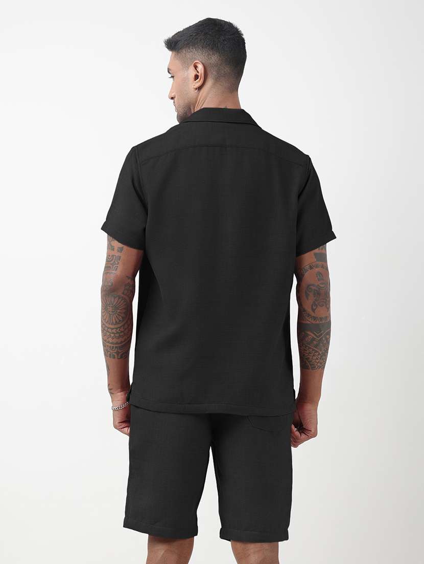 men solid short sleeve shirt & shorts co-ord set - 22321765 -  Standard Image - 3