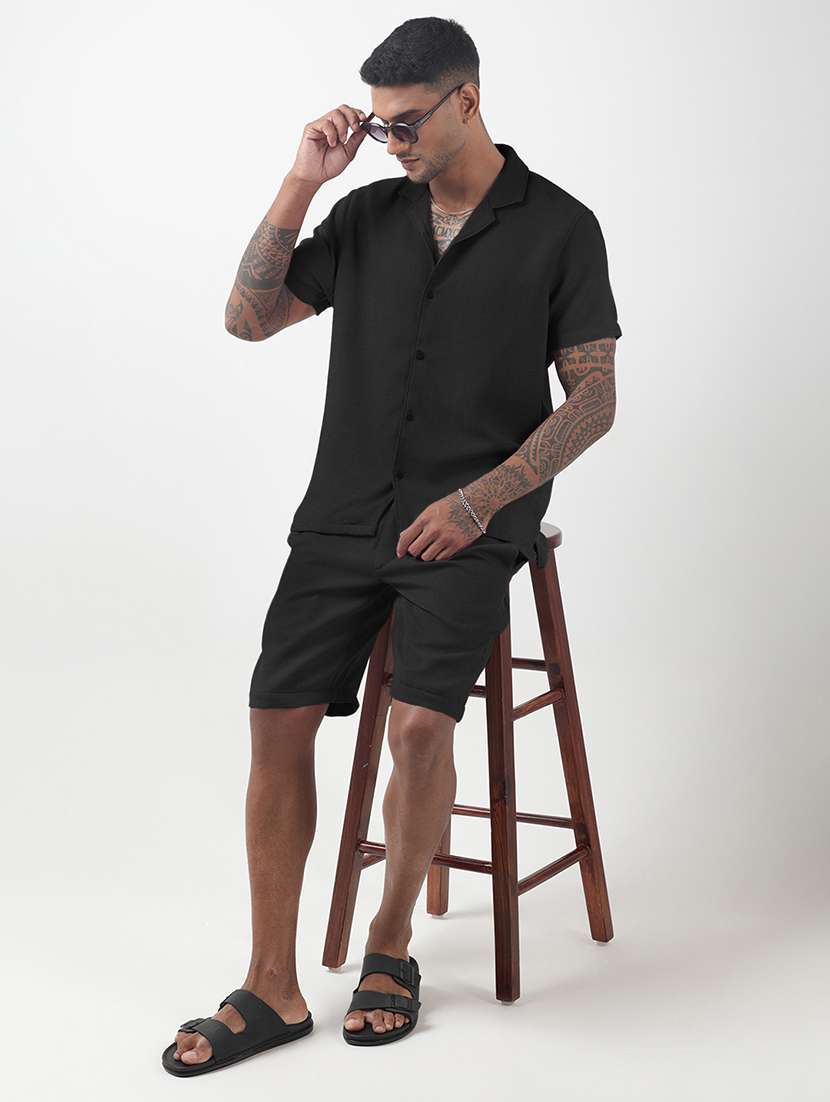 men solid short sleeve shirt & shorts co-ord set - 22321765 -  Standard Image - 5
