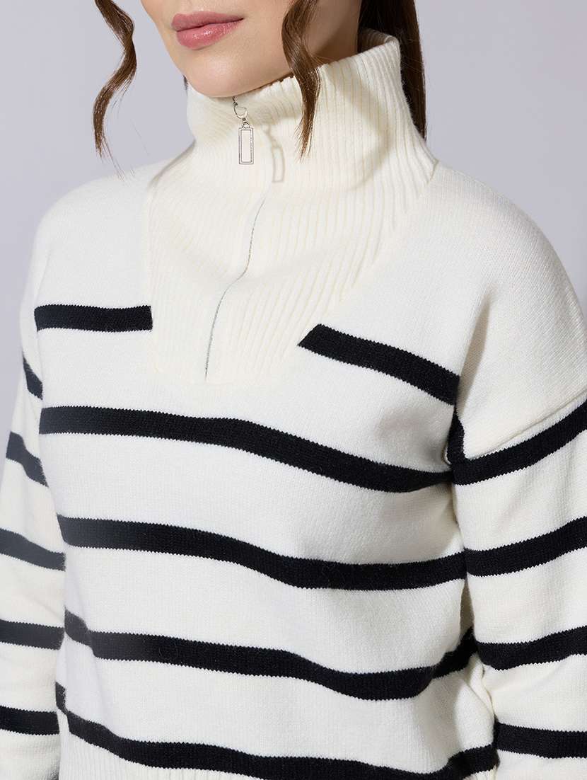 women striped long sleeve collared pullover - 22321772 -  Standard Image - 5