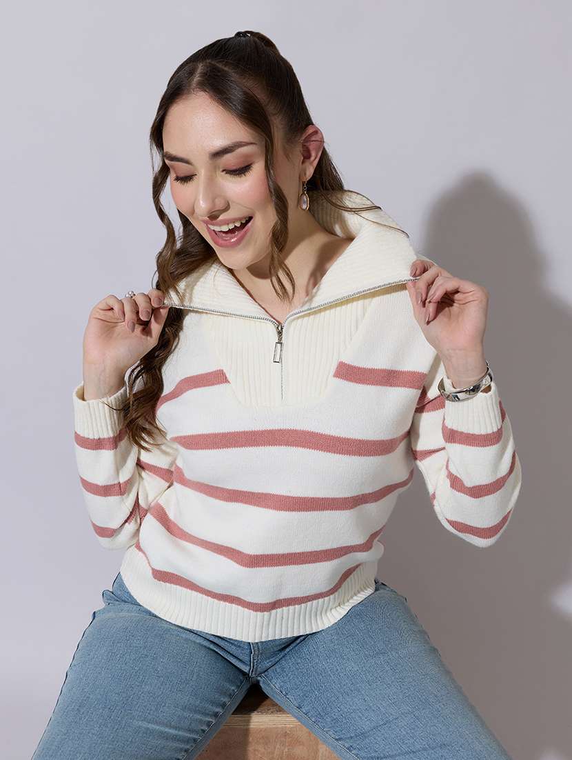 women striped long sleeve pullover