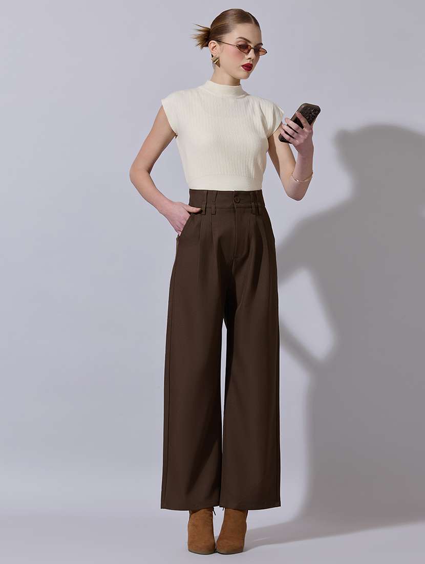 women solid high rise korean pants  - 22321776 -  Standard Image - 5