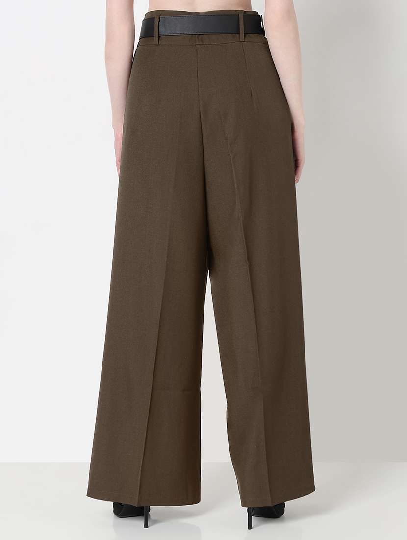 women solid high rise wide leg korean pants  - 22321777 -  Standard Image - 3
