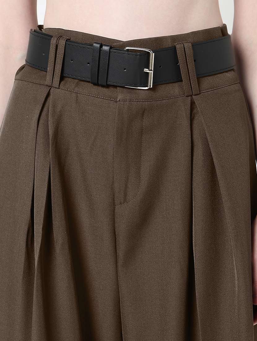 women solid high rise wide leg korean pants  - 22321777 -  Standard Image - 5