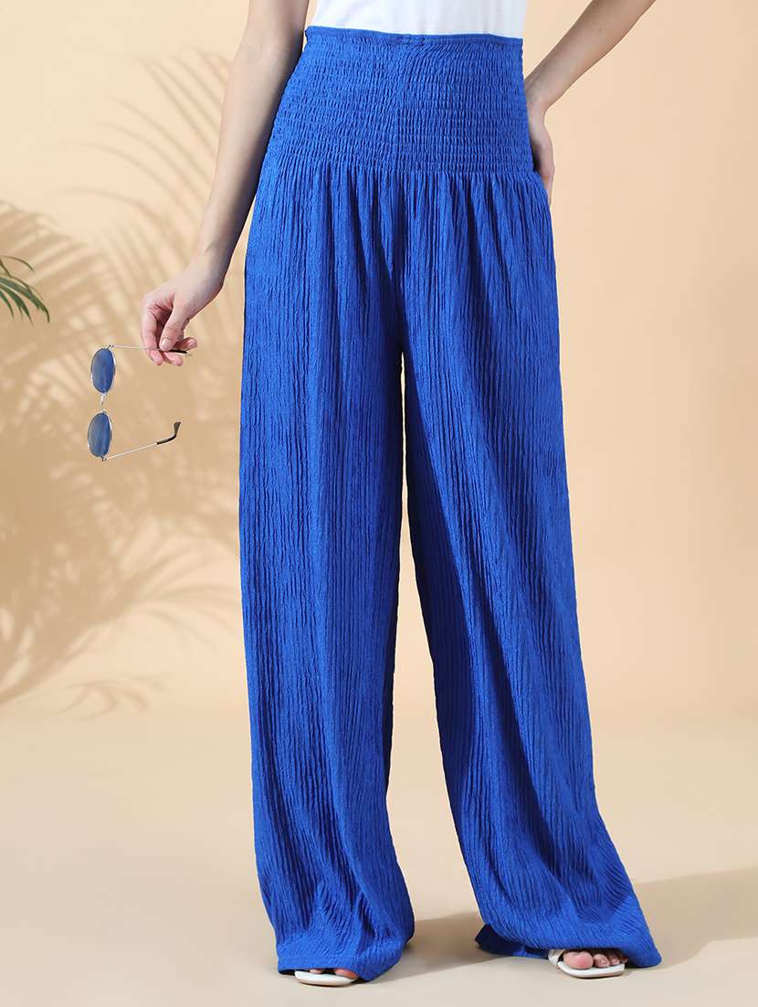 women solid high rise wide leg trouser