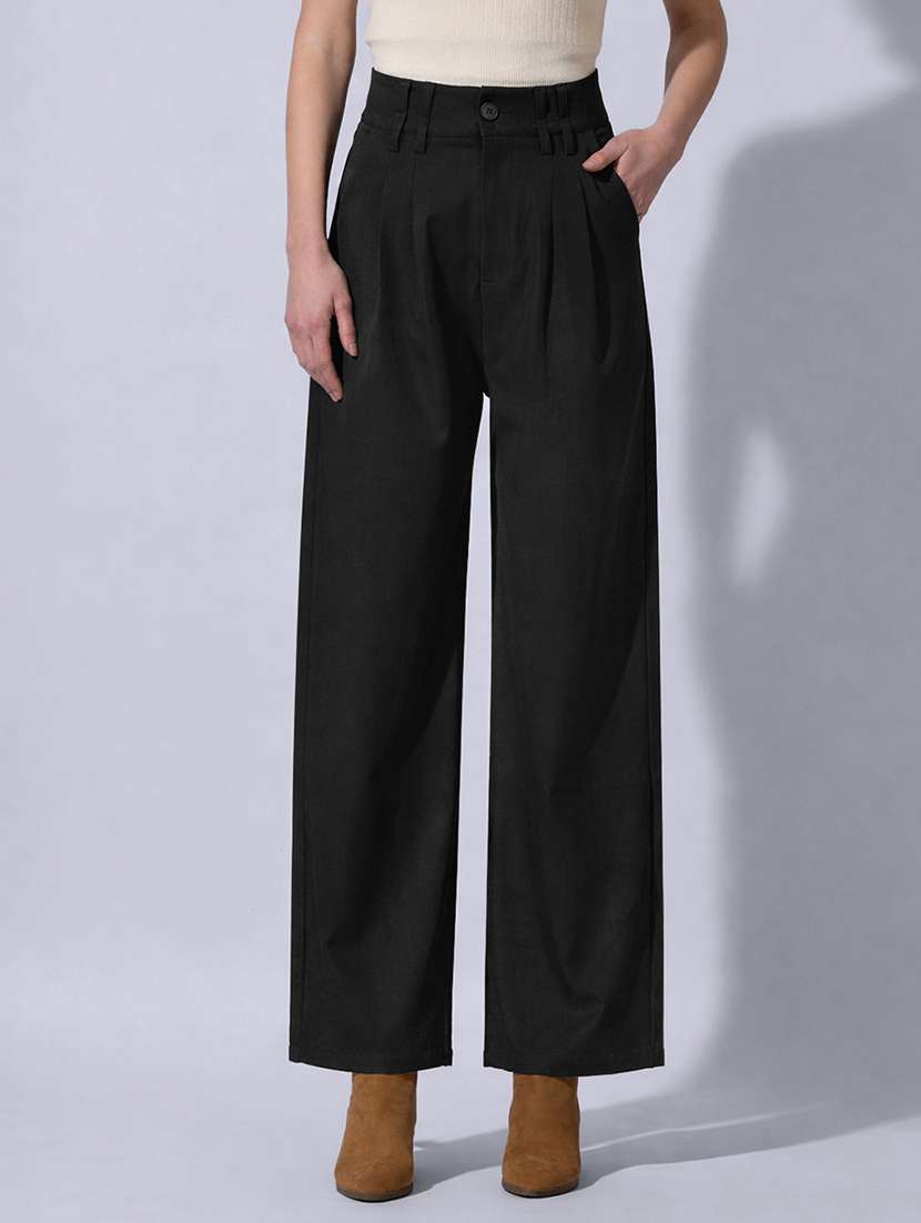 women solid high rise korean pants 