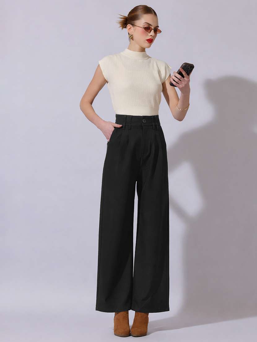 women solid high rise korean pants  - 22321780 -  Standard Image - 3