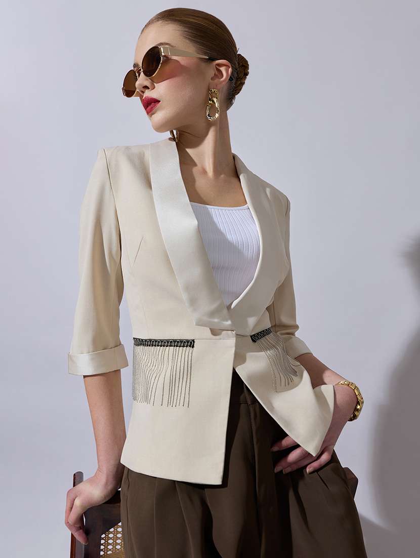 women three quarter sleeve single breasted blazer