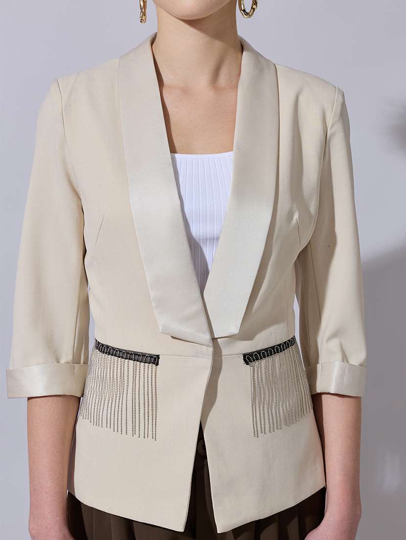 women three quarter sleeve single breasted blazer - 22321784 -  Standard Image - 5