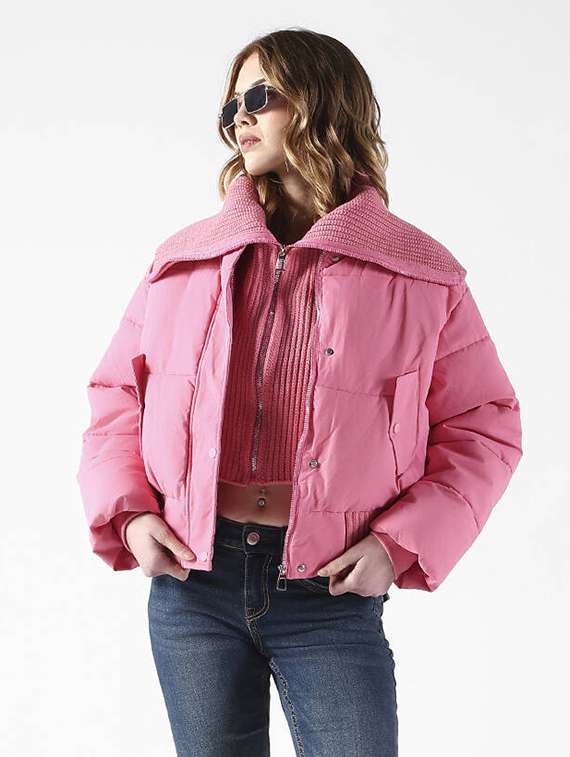 women solid long sleeve puffer jacket