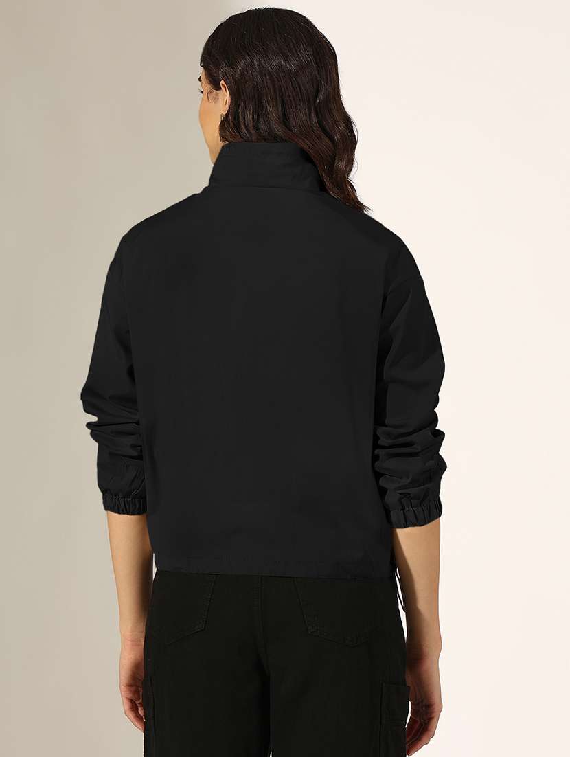 women solid long sleeve stand collar biker jacket - 22321791 -  Standard Image - 3