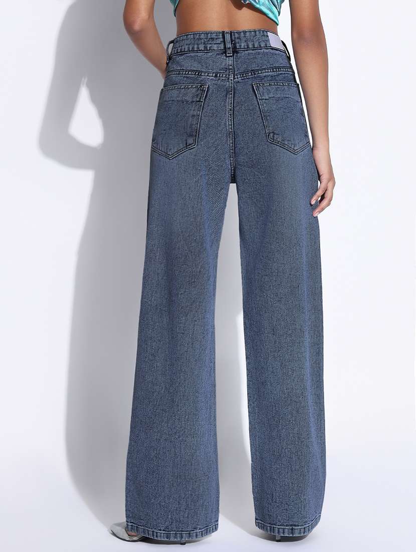 women solid high rise wide leg jean - 22321795 -  Standard Image - 3