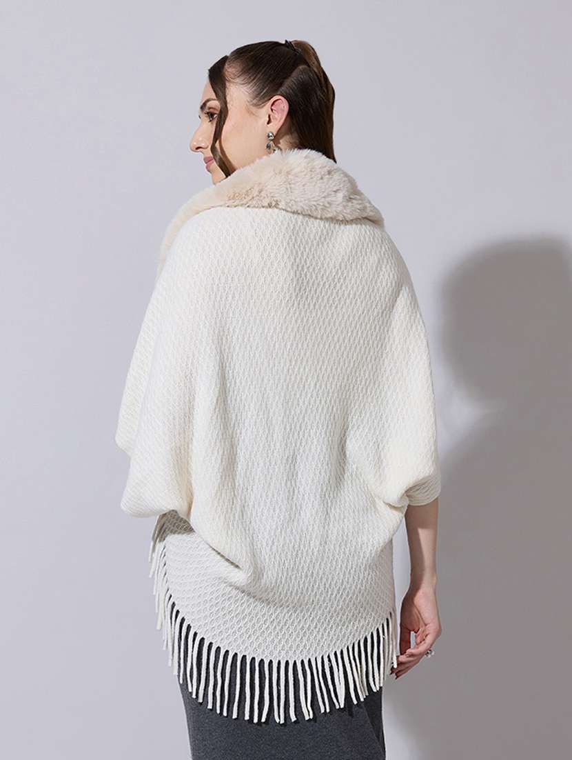 women solid fur detailed shrug - 22321800 -  Standard Image - 3