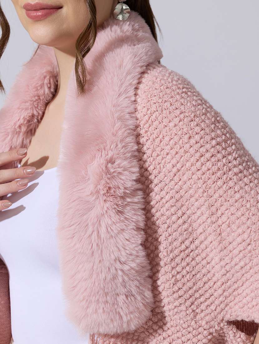 women solid fur detailed shrug - 22321801 -  Standard Image - 5