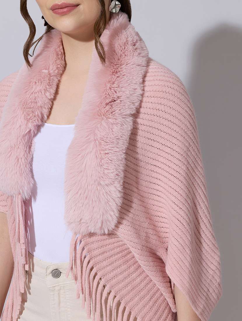 women solid fur detailed shrug - 22321802 -  Standard Image - 5