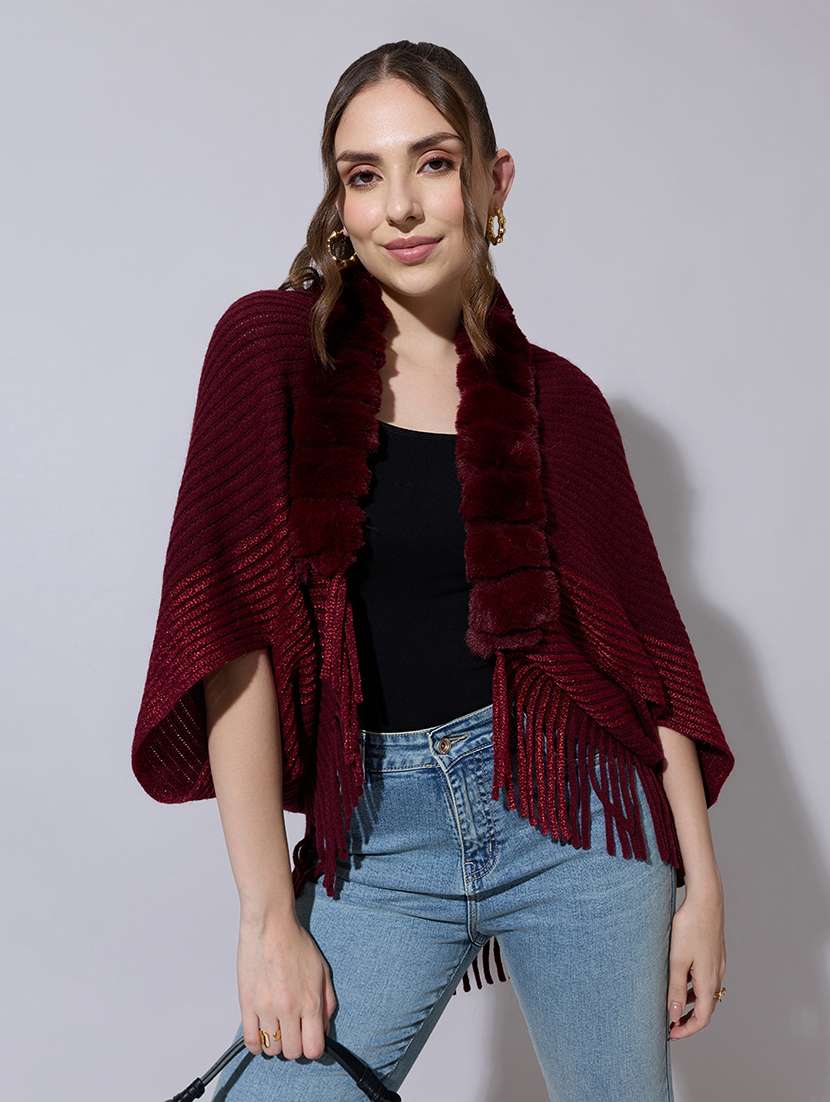 women solid fur detailed shrug