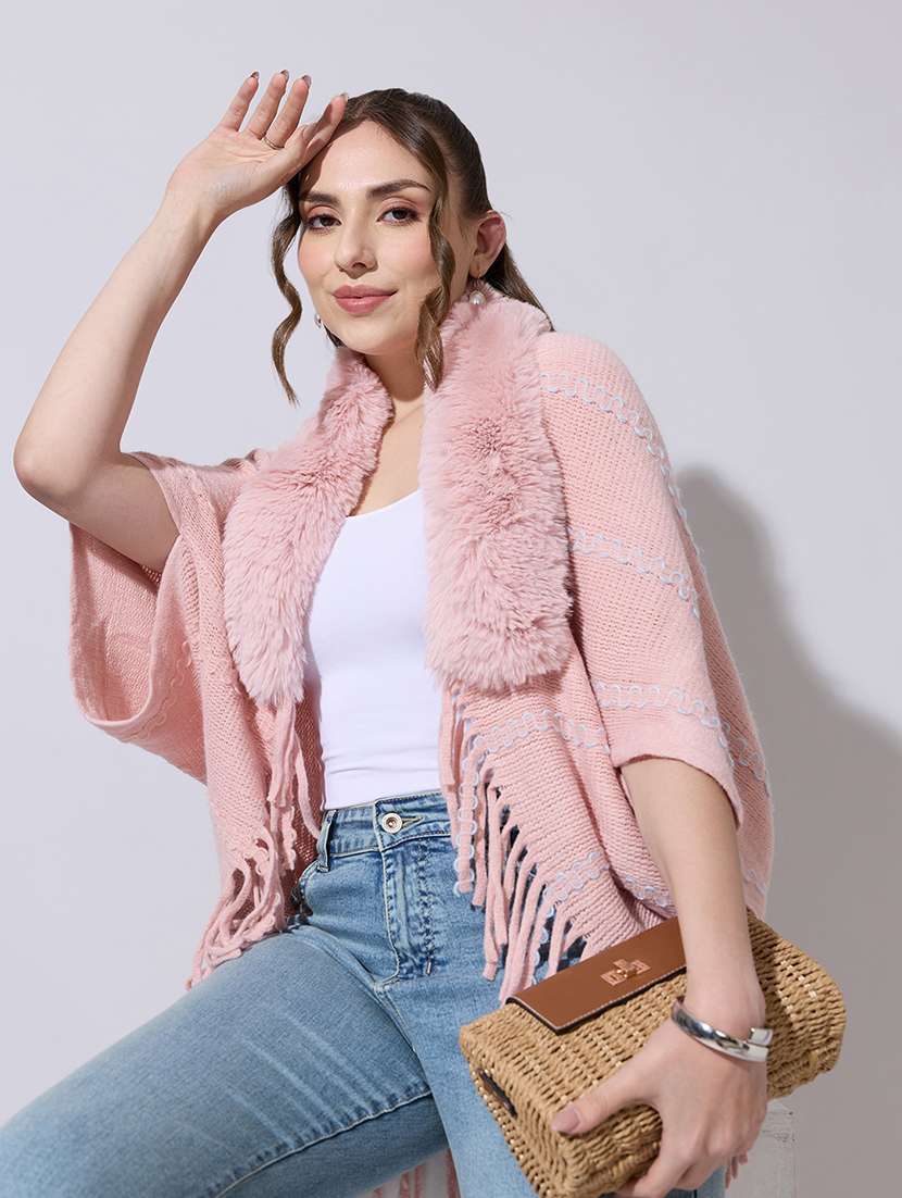 women solid fur detailed shrug