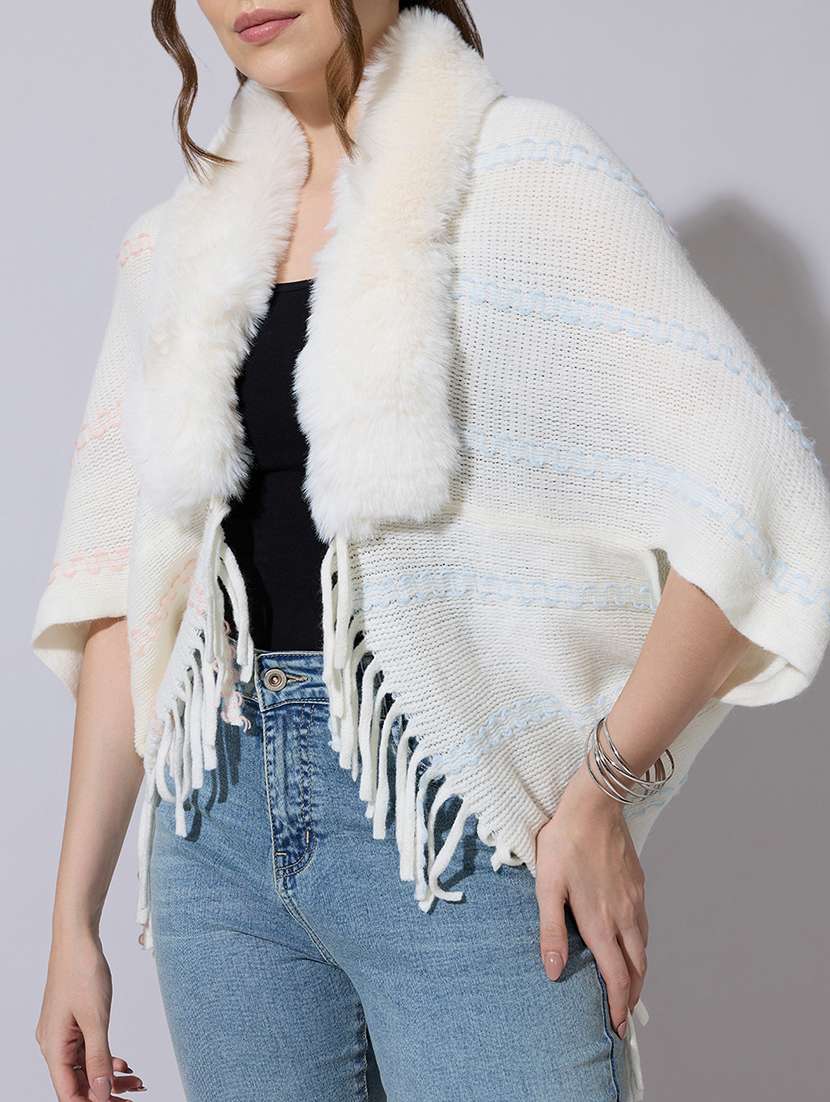 women solid fur detailed shrug - 22321808 -  Standard Image - 5