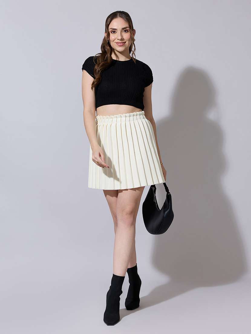 women solid high rise pleated skirt - 22321813 -  Standard Image - 5