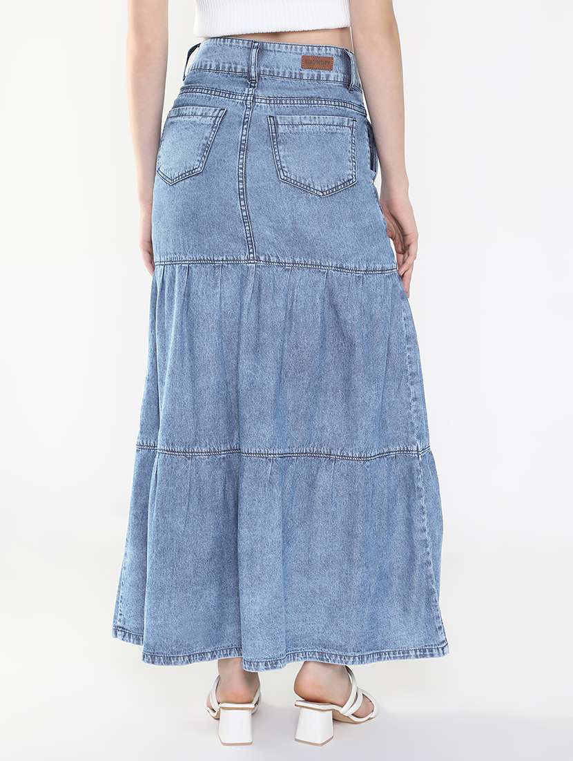 women solid high rise denim maxi skirt - 22321816 -  Standard Image - 3