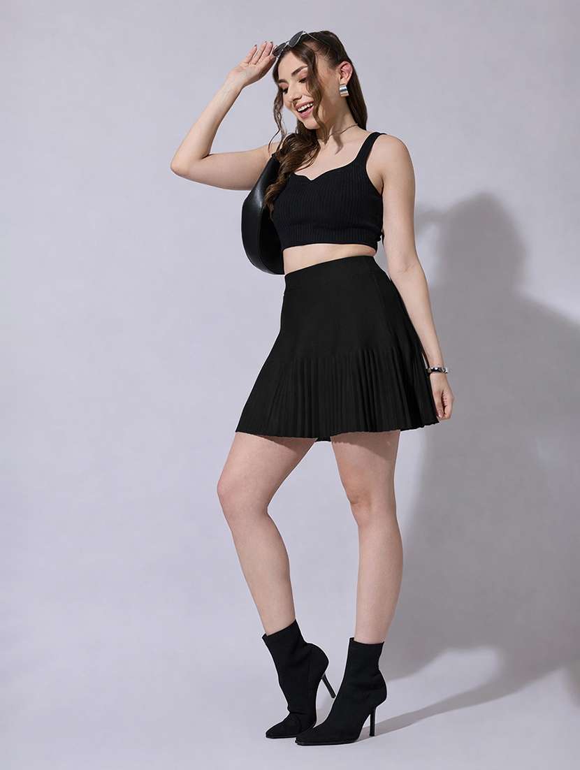 women solid high rise pleated skirt - 22321818 -  Standard Image - 3