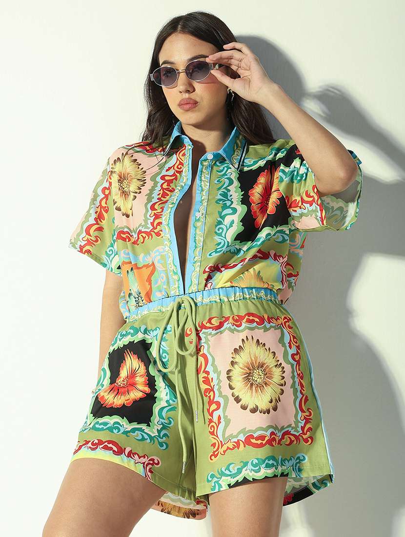 women printed shirt and shorts co-ord set