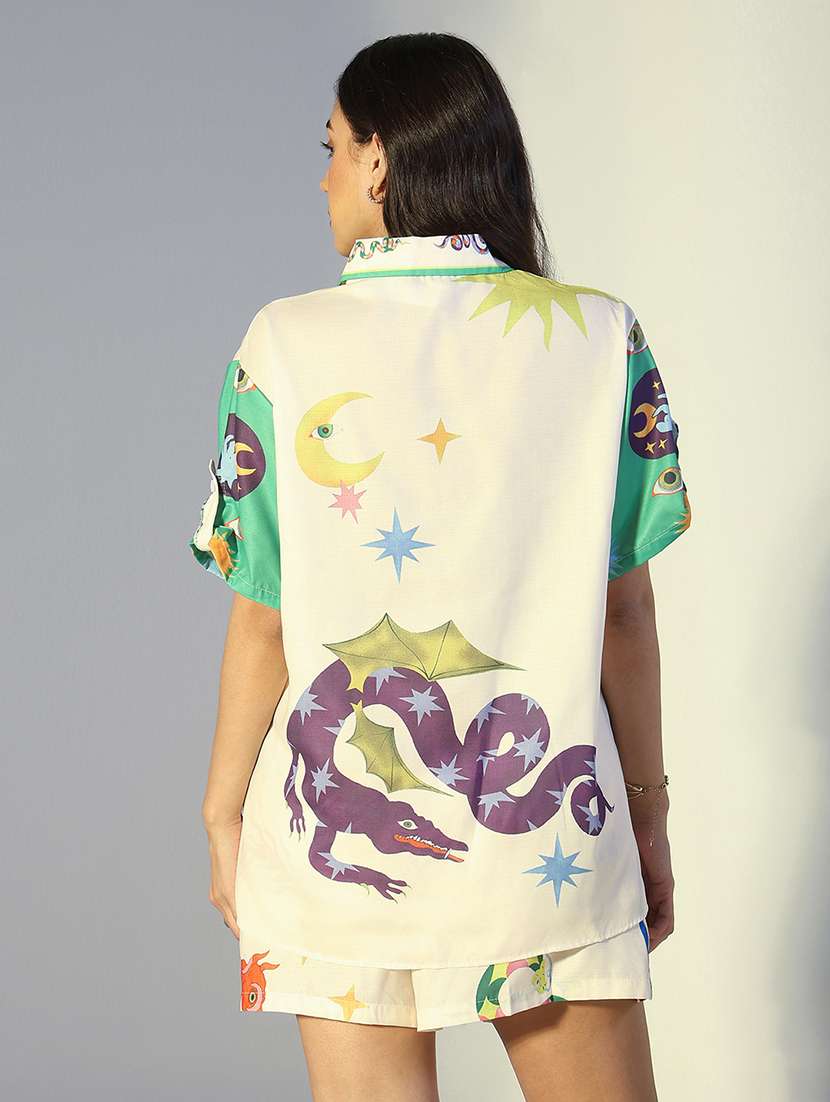women printed shirt and shorts co-ord set - 22321825 -  Standard Image - 3