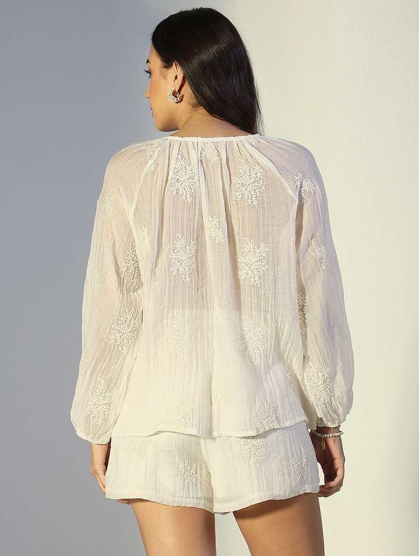 women embroidered shirt and shorts co-ord set - 22321831 -  Standard Image - 5