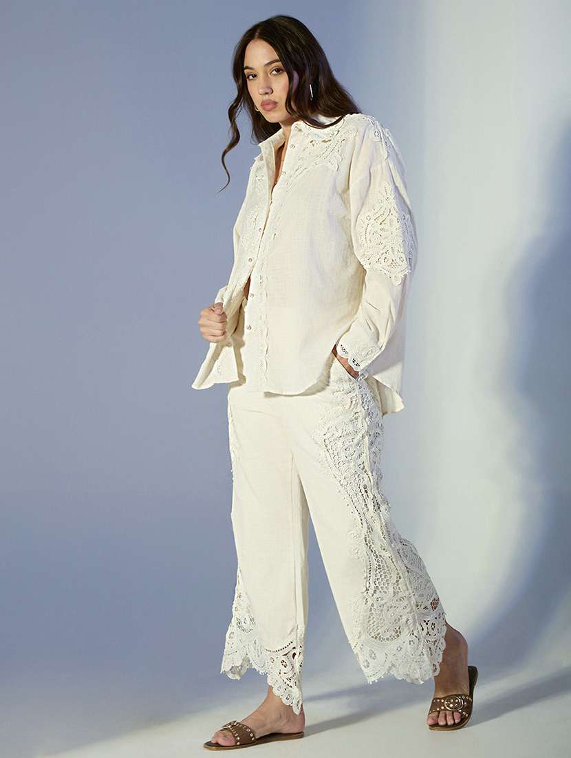 women self designed lace shirt and trouser co-ord set - 22321835 -  Standard Image - 3